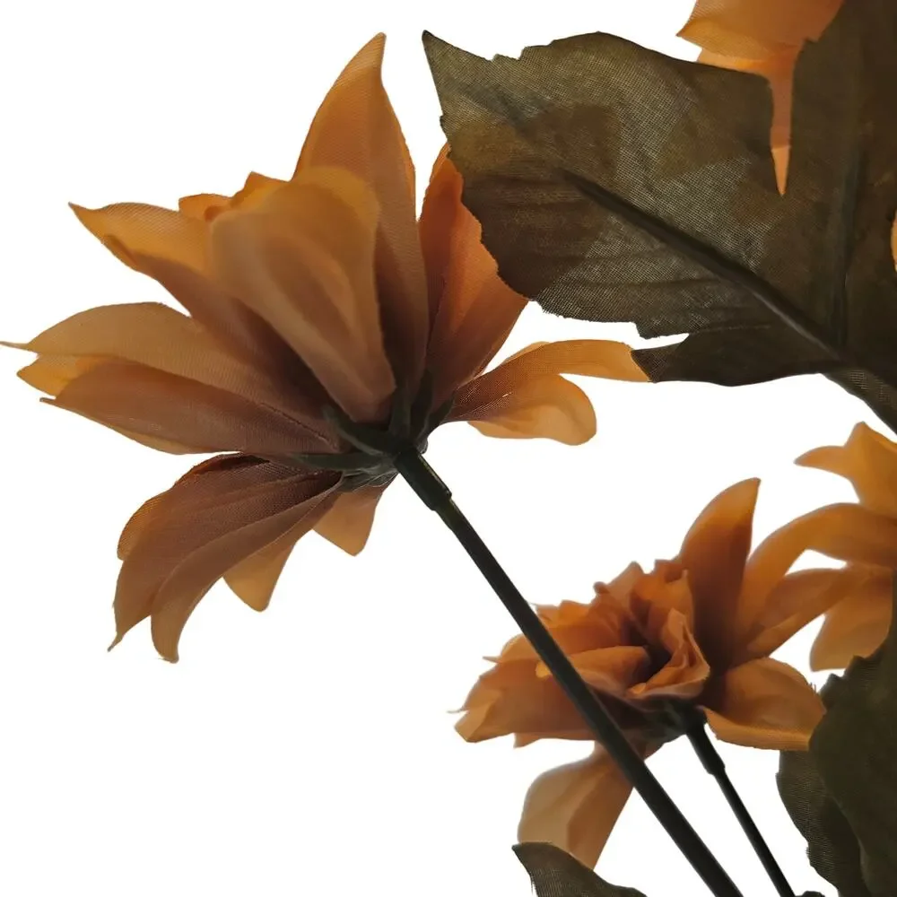 Artificial Tan Mum Flower Bushes Lot 2 15in Silk Chrysanthemum Fall Floral Decor